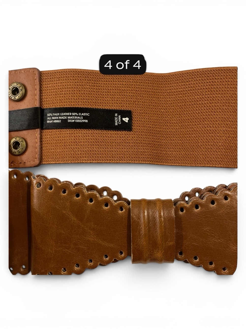Wide Scalloped Bow Elastic Waist Belt - Brown - Picture 3 of 4